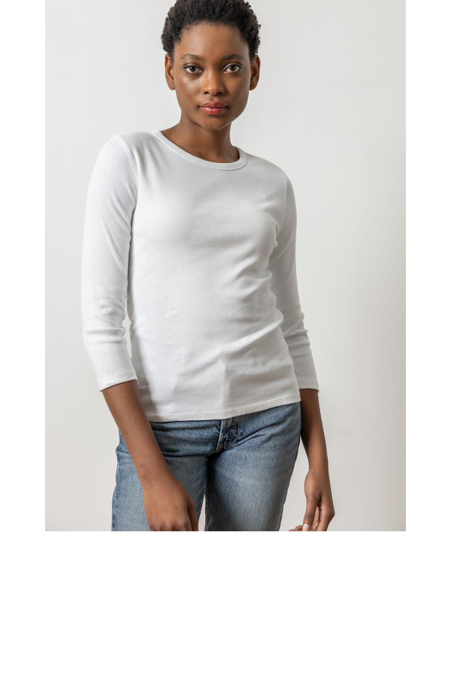Lilla P 3/4 Sleeve Crew Neck Tee in White — STYCHE BOUTIQUE